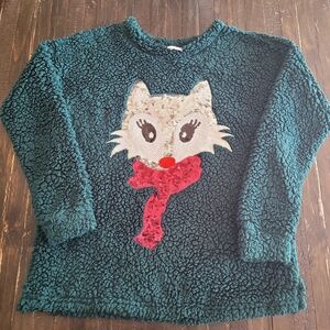 Time and Tru Green Fox Sequin Sherpa Pullover Wonens Size Small